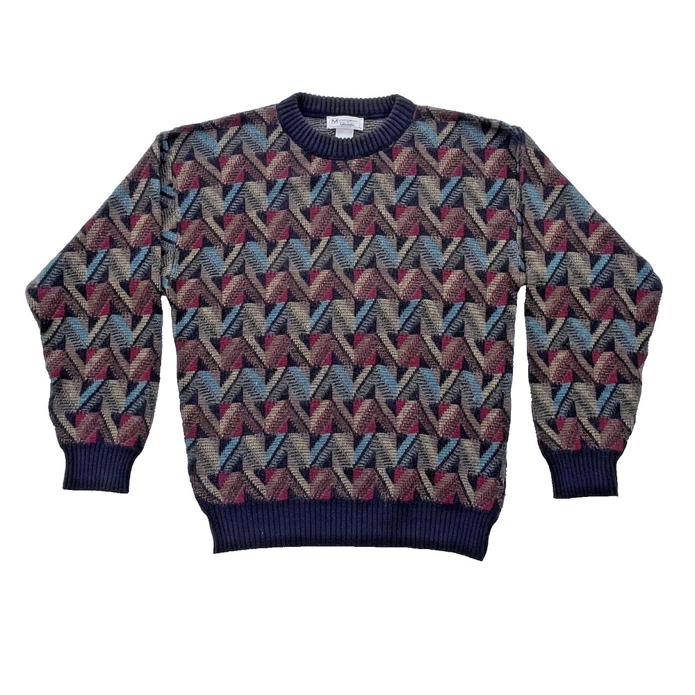 Vintage Munsingwear Sweater Mens Medium Beige Brown Wool Argyle Crewneck Knit